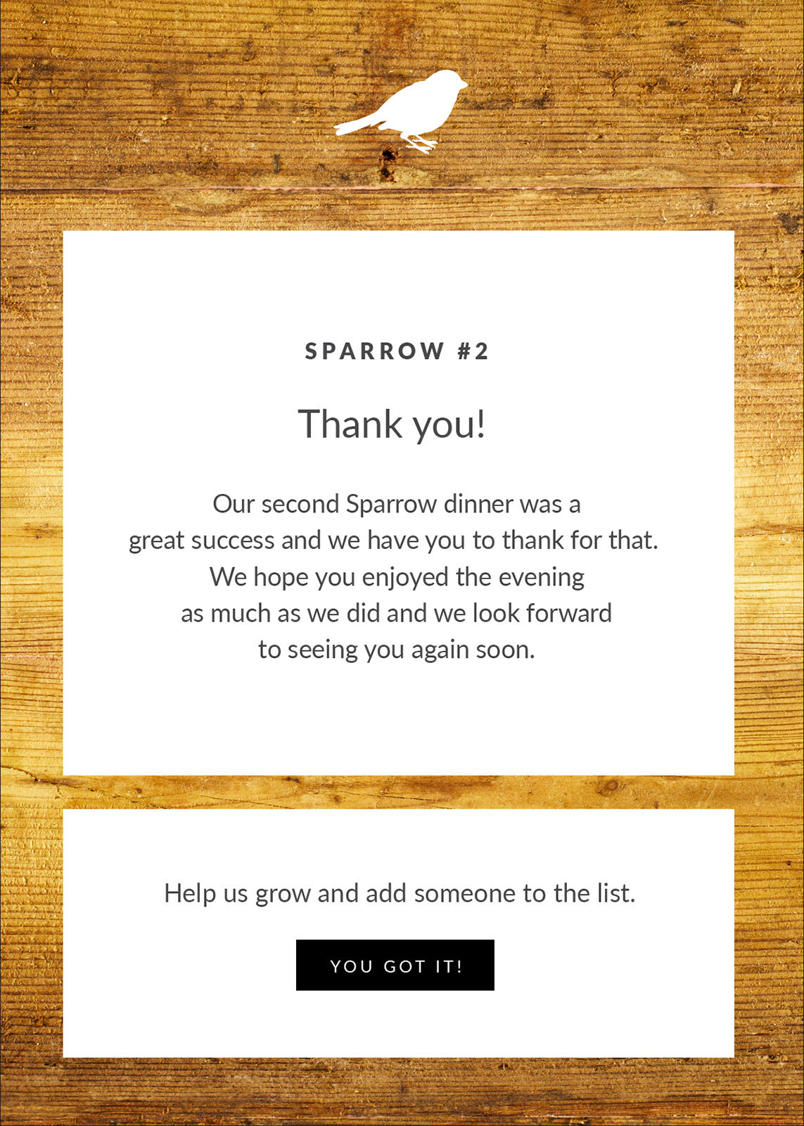 Sparrow thank you email